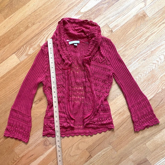OneA red open front crochet knit cardigan sweater S - Picture 3 of 5